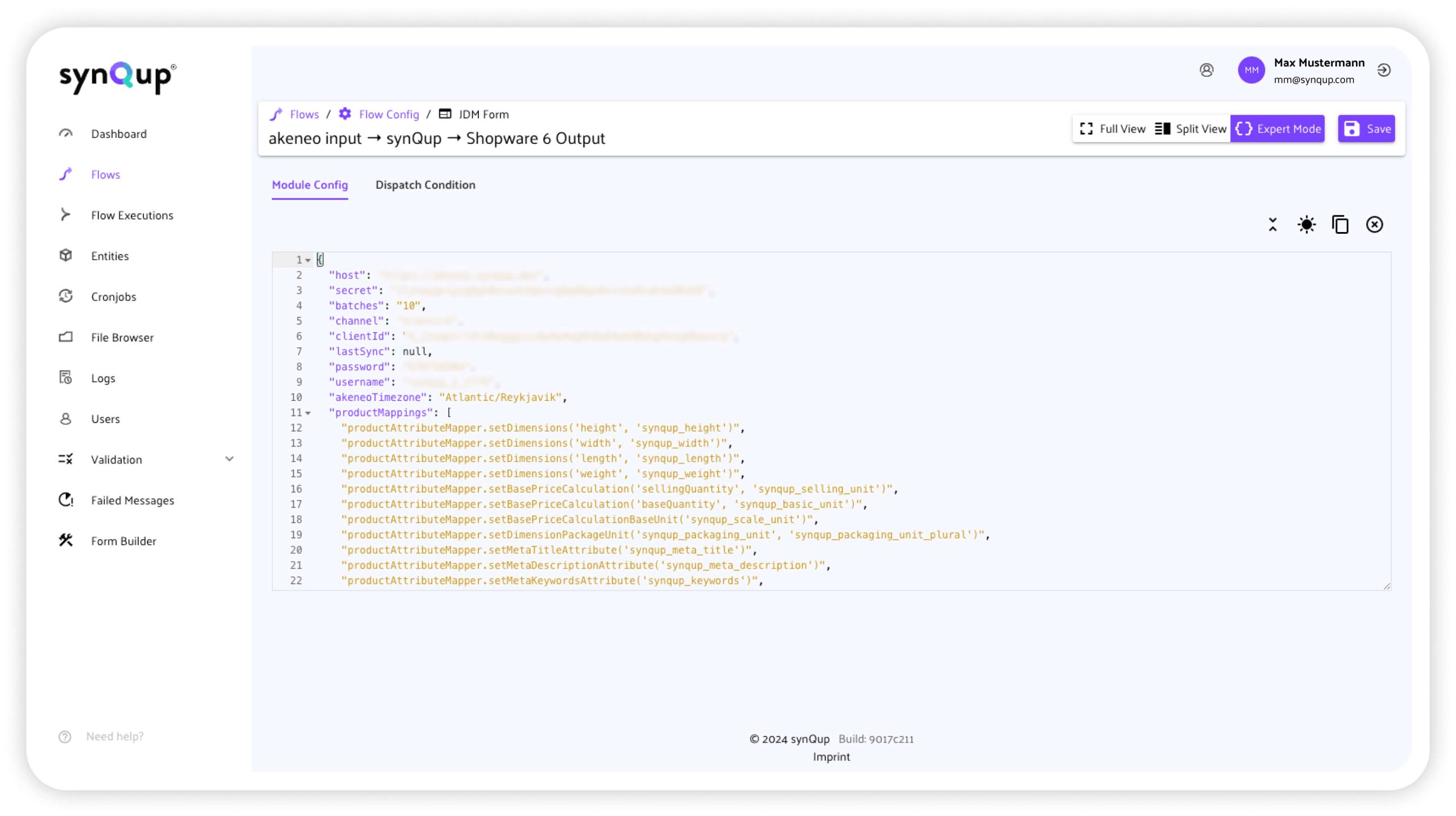 Screenshot des synQup Dashboards im Expert-Mode