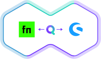 synQup logo in the middle connects frontnow (left side) with Shopware 6 (right side)