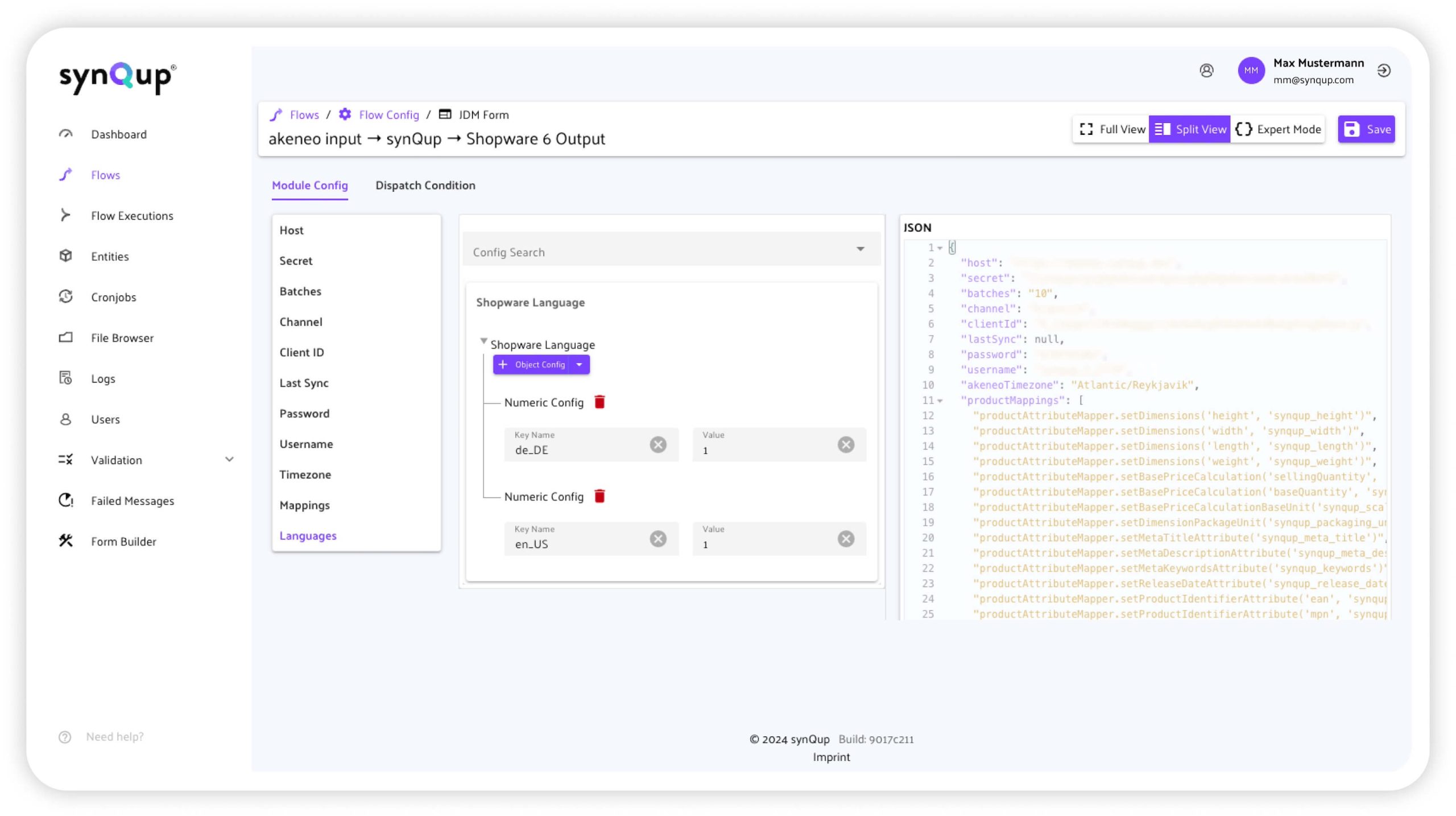 Screenshot of the synQup dashboards in the split-view